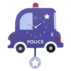 インズホットセールクリエイティブ装飾時計子供部屋幼児教育かわいい車漫画スイング壁掛け時計3D
