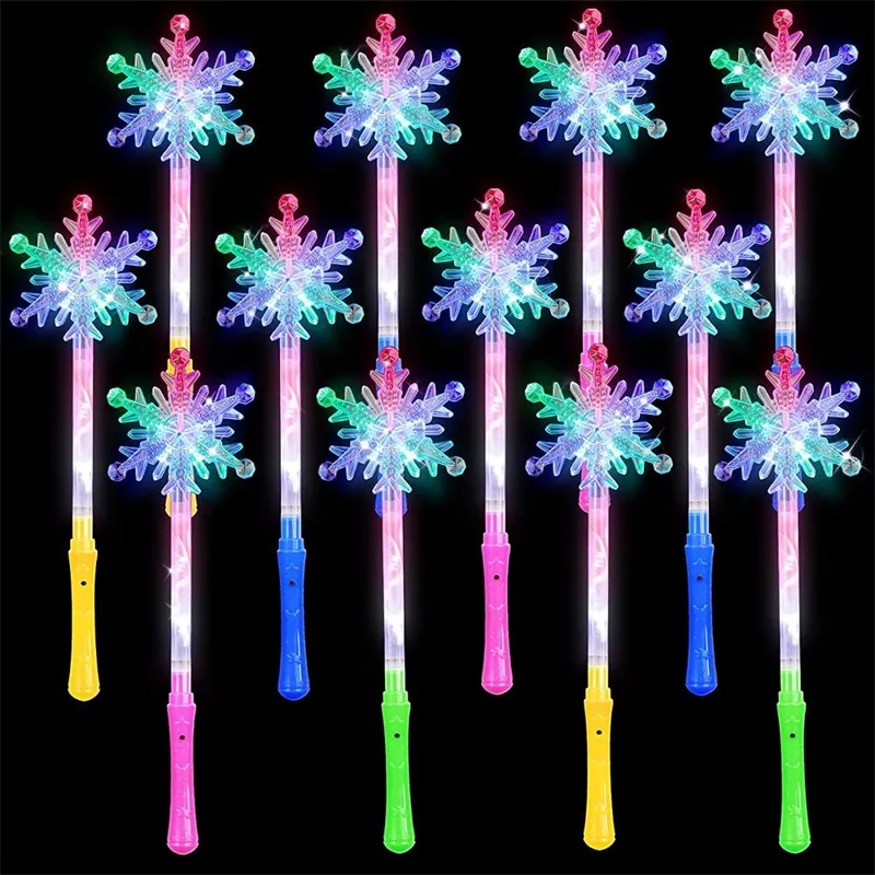 LED Light Up Frozen Snowflake Wand Toy for Kids Teens Christmas Birthday Costume Princess Birthday Party Decoration Supplies