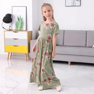 Vestido de verano informal con cuello redondo, bolsillos y estampado, estilo pastoral, holgado y recto, para niñas mayores, ideal para vacaciones y uso diario. - Product Image 2