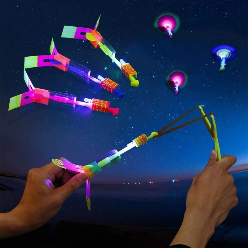 Glowing Sling Shot Catapult Arrows Flying Flash Rubber LED Light Emitting Slingshot Fun Elastic Kids Party Game Gift