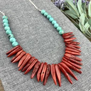BD-C454 Luxury red coral statement necklace natural Turquoise gemstone beaded necklace for gift