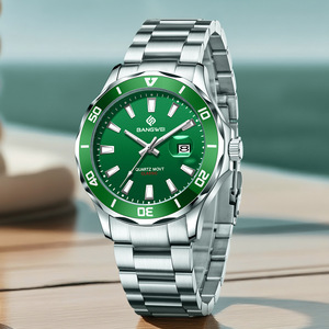 Montre à quartz pour homme Bangwei, cadran vert, bracelet en acier inoxydable, boîtier en alliage, bracelet de 20 mm, résistance à l'eau 3 bars, design classique - Product Image 1