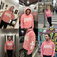 Sweat à capuche épais personnalisé avec emblème de marque, effet délavé vintage, patchwork croisé, style streetwear, pull tendance pour fabricants de vêtements