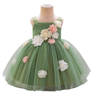 Nuovo Vestito da Festa per Bambine Stile Mori con Spalline, Fiori, Strati di Tulle, Pizzo, Gonna in Cotone e Poliestere con Fiocco per Bambine di 3 Anni - Product Image 1