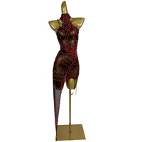 Robe de soirée cocktail sexy en maille transparente avec strass pour femme, fente haute, robe moulante pour soirée en boîte de nuit, costumes de danse pour DJ