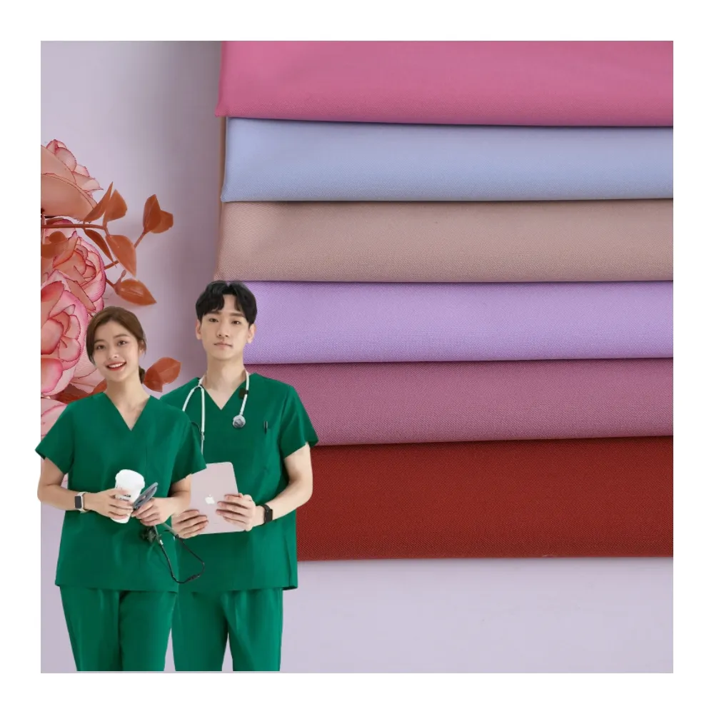 Manufacture elastic fabric for scrubs anti-bacterial polyester rayon spandex fabric for nursing scrubs