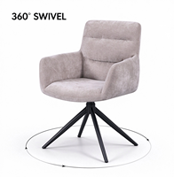 Fauteuil moderne à dossier haut en tissu gris foncé avec base pivotante à 4 pieds en métal noir pour salon, cuisine, salle à manger