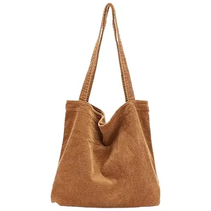 Simple and elegant eco friendly high quality durable custom logo reusable shopping bag tote corduroy bag