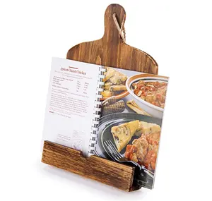 BSCI乡村泡桐砧板风格卡片烹饪书架木质食谱书架展示
