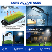 Lampe solaire de rue à capteur de lumière ABS, 100W, 200W, 300W, panneau solaire, télécommande intégrée, éclairage LED de rue