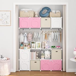Pink Modern Cheap Plastic Portable Wardrobe Easy Assembly Modular Closet <b>Cabinet</b> Hospital Living Room Use <b>Lockable</b> Tool-free - Product Image 5