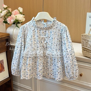Camicia Floreale per Ragazze in Cotone con Pizzo, Maniche Lunghe, Stile Francese Dolce - Product Image 6