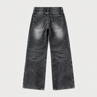 Jean large gris pour homme avec logo personnalisé, multi-boutons, empiècements contrastants, denim délavé vintage, streetwear OEM ODM