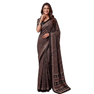 Sari en Georgette avec embellissement de perles et de sequins CYE, chemisier non cousu, sari extensible à sequins longueur ras du sol - Product Image 3
