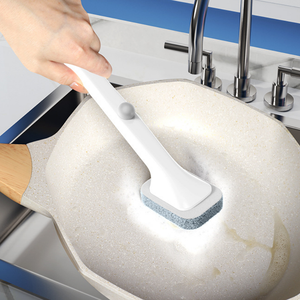 Ensemble <span class=keywords><strong>de</strong></span> brosses <span class=keywords><strong>de</strong></span> nettoyage <span class=keywords><strong>de</strong></span> cuisine à ajout automatique <span class=keywords><strong>de</strong></span> liquide avec tête <span class=keywords><strong>de</strong></span> tampon à récurer/émeri jetable remplaçable à long manche en plastique - Product Image 3
