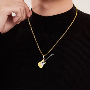 <span class=keywords><strong>Collar</strong></span> con Colgante de Guitarra de Rock de Acero Inoxidable para Hombre y Mujer, Chapado en Oro de 18K PVD, Negro Plateado, Sin Deslustre, Joyería Hip Hop - Product Image 2
