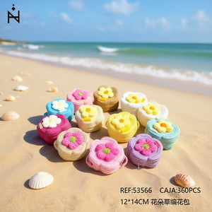Bolso de paja floral tejido de 12x14cm, accesorio de playa para niños - Product Image 3