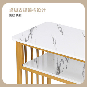 Table de salon de manucure avec plateau en marbre, double couche, design minimaliste blanc, facile à nettoyer - Product Image 5