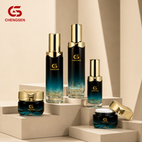 Ensemble de soins cosmétiques et capillaires de luxe 30g 50g 40ml/100ml/120ml, emballage en flacon de verre bleu avec pompe, lotion pour le corps et pot