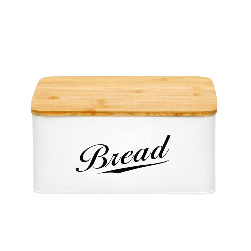 Modern Metal Bread Box with Bamboo Cutting Board Lid Bread Storage Container for Kitchen Vintage Decor Organizer