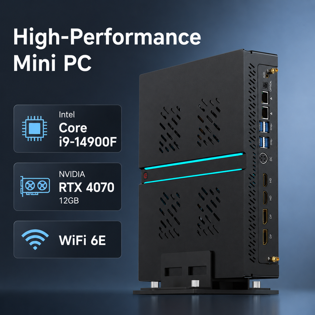 Intel I9-14900F RTX 4070 12G Mini Gaming PC DDR5 64GB PCIe 4.0 SSD Compact Desktop PC With 1 HDMI 3 DP for Rendering Lab