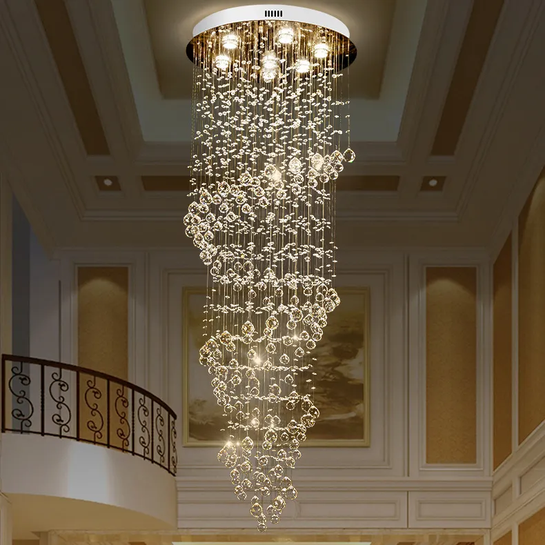 Crystal Chandelier Modern Simple Duplex Staircase Long Chandelier Hotel Villa Lamp Home Indoor Lighting Luxury