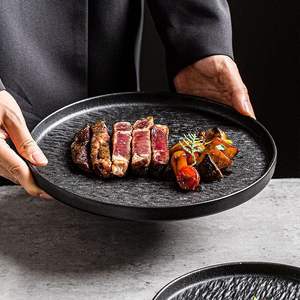 Assiettes à steak en céramique à texture pierre nordique, ensemble <span class=keywords><strong>noir</strong></span> et blanc, vaisselle ronde pour hôtel, restaurant et usage domestique – Vente chaude - Product Image 4