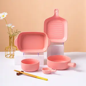 नई आइटम गुलाबी tableware थोक पार्टी भोजन चीनी मिट्टी बर्तन सेट
