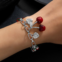 Groothandel Legering Sieraden Dames Lente Populaire Trendy Rode Kersen Hart Fruit Verstelbare Armband