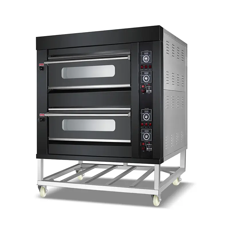 Forno comercial de cozimento de pão com 4 bandejas, equipamento resistente para cozimento de pão, forno a gás de 2 andares, forno para padaria e pão com vapor