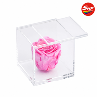 Boîte de présentation en acrylique SHP romantique à trou unique pour rose éternelle, cadeau de Saint-Valentin, souvenir de mariage, vente en gros, amour