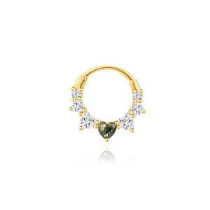 16G Gold Flat Back Heart Water Moss Agate Zircon <b>Hoop</b> <b>Rook</b> Daith Earring S925 Sterling Silver - Product Image 1