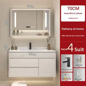 Mueble de Baño de Madera Maciza de Estilo Moderno con <span class=keywords><strong>Lavabo</strong></span> Integrado de Piedra para Hoteles - Product Image 5