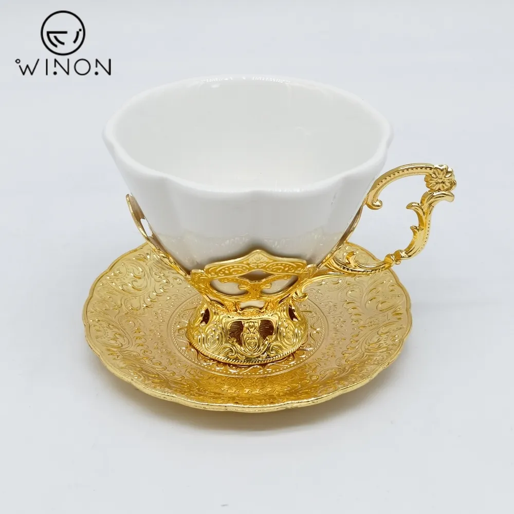 Conjunto de tazas y platillos de cerámica personalizados, juego de tazas de té y café turco, porcelana de lujo, Esmalte de colores, capuchino, 6 uds.