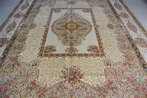 Avorio Beige di Lusso Tappeti per Soggiorno Tappeto di Seta Annodato A Mano Naturale Fatto A Mano Puro Dispersione Stile di Colore Giallo Chiaro - Product Image 4