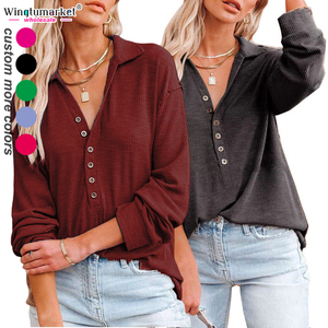 Mùa Thu Phụ Nữ Sườn Đan Top Cotton Trắng Ve Áo Sơ Mi Nút Xuống Dài Tay Áo Phụ Nữ Áo Cánh Gân Áo Cánh Phụ Nữ Thanh Lịch Áo Sơ Mi - Product Image 2