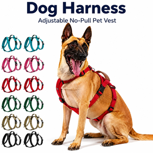 Harnais pour chien robuste réglable anti-traction en nylon réfléchissant avec poignée et trois anneaux en D pour grands chiens – Vente en gros - Product Image 1