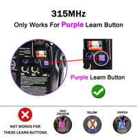 371LM 373LM 950D 953D Control remoto para puerta de garaje de 315 MHz con botón de aprendizaje morado.
