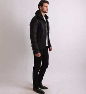แจ็คเก็ตผู้ชายหนังสีดำมีซิปด้านหน้าสไตล์คลาสสิก - Product Image 4