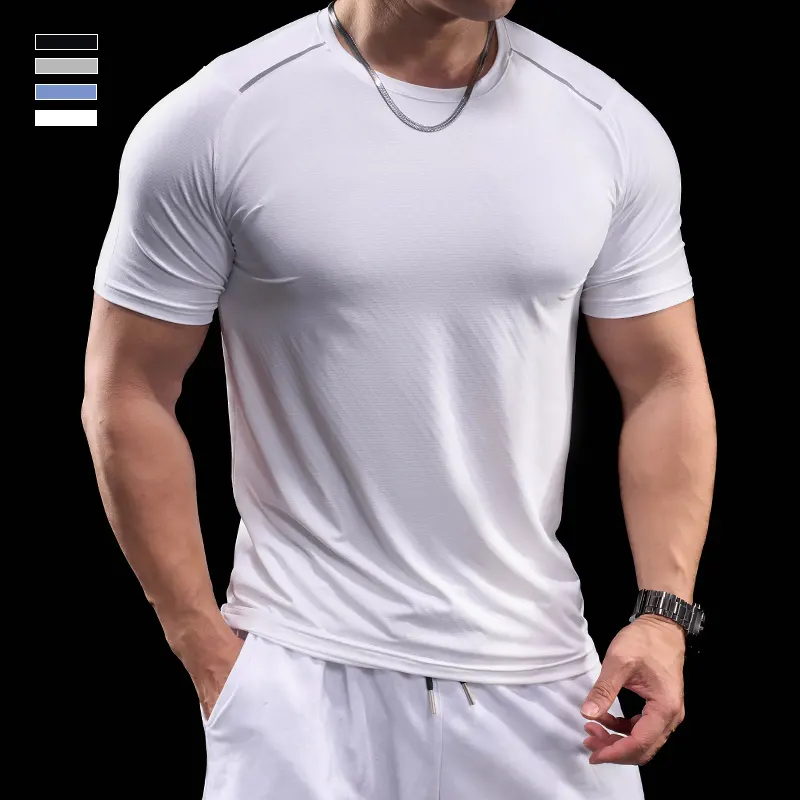 Maglietta da palestra da uomo in Spandex sport a manica corta Slim Fit maglietta da corsa da allenamento da uomo T-Shirt top per Fitness estivo
