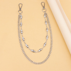 Chaîne de taille squelette en alliage de zinc double couche Hip Hop pour hommes, chaîne de corps tendance Halloween blanc K - Product Image 2