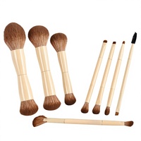 Ensemble de 8 pinceaux de maquillage à double extrémité JLY, manche en bois, poils synthétiques, pinceaux pour le visage et les yeux, kit de pinceaux de voyage