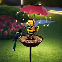 Mangeoire solaire pour oiseaux et décoratif abeille-colibri, piquet métallique étanche pour jardin, art de la cour, lumières de chemin extérieures durables