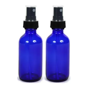 2 oz Empty Spray Bottle Cobalt Blue Boston Round Glass Bottle with White Atomizer for Essential Oil Formulas