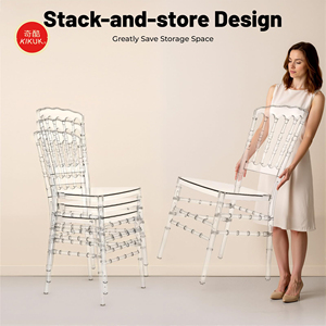 طقم طاولة وكراسي نابليون البسيط والعصري من مادة البولي كربونات، قابل للتكديس، مناسب للاستخدام الخارجي في الفيلات وحفلات الزفاف - Product Image 2