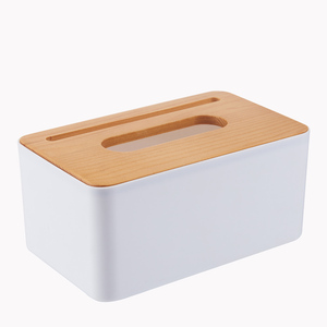 Caja de toalla de papel duradera de plástico, cubierta de madera de bambú con ranura para <span class=keywords><strong>teléfono</strong></span> móvil, contenedor de pañuelos para servilletas - Product Image 1