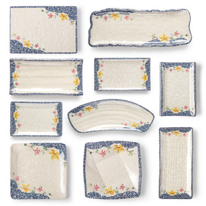 Vajilla de melamina rectangular con diseño floral, resistente a caídas, platos de servicio comerciales para hoteles y restaurantes. - Product Image 5