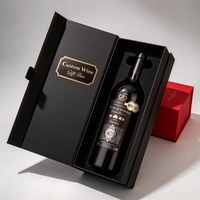 Boîte à vin noire de luxe avec fermeture magnétique et plateau en mousse découpé sur mesure pour bouteille de spiritueux individuelle, emballage cadeau pour alcool