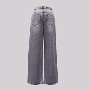 <span class=keywords><strong>Jeans</strong></span> Cargo a Zampa Casual da <span class=keywords><strong>Donna</strong></span> a Vita Media in Denim <span class=keywords><strong>Grigio</strong></span> Fumo Effetto Distressed con Lavaggio Laser Lavabile - Stile Streetwear Chic - Product Image 3