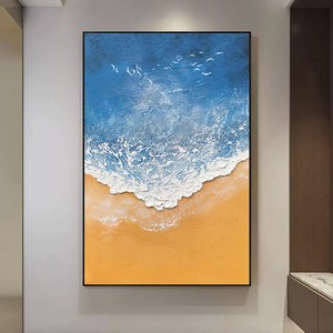 Hand Painted Oil Painting Seascape <b>Framed</b> Modern Minimalist Entryway Decor Art Impressionism Style <b>Wall</b> Hanging For Living Room - Product Image 2